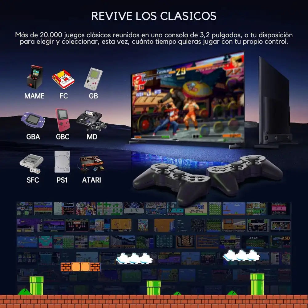 GAME STICK - Consola Retro con mas de 20.000 juegos preinstalados, incluye todos los accesorios.