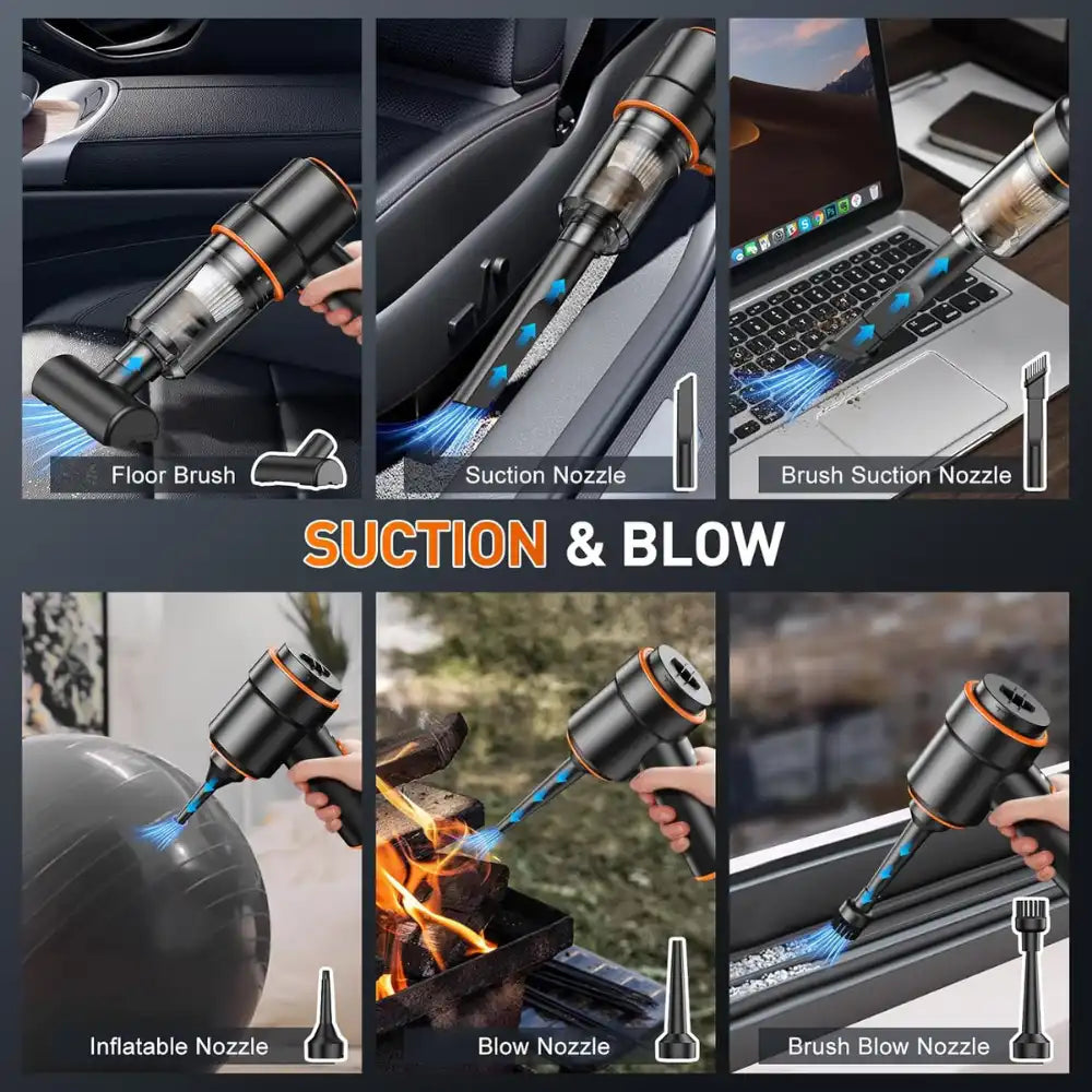 CleanPRO - Mini Aspiradora Portátil Superpotente, aspira y sopla. Todos los accesorios incluidos.