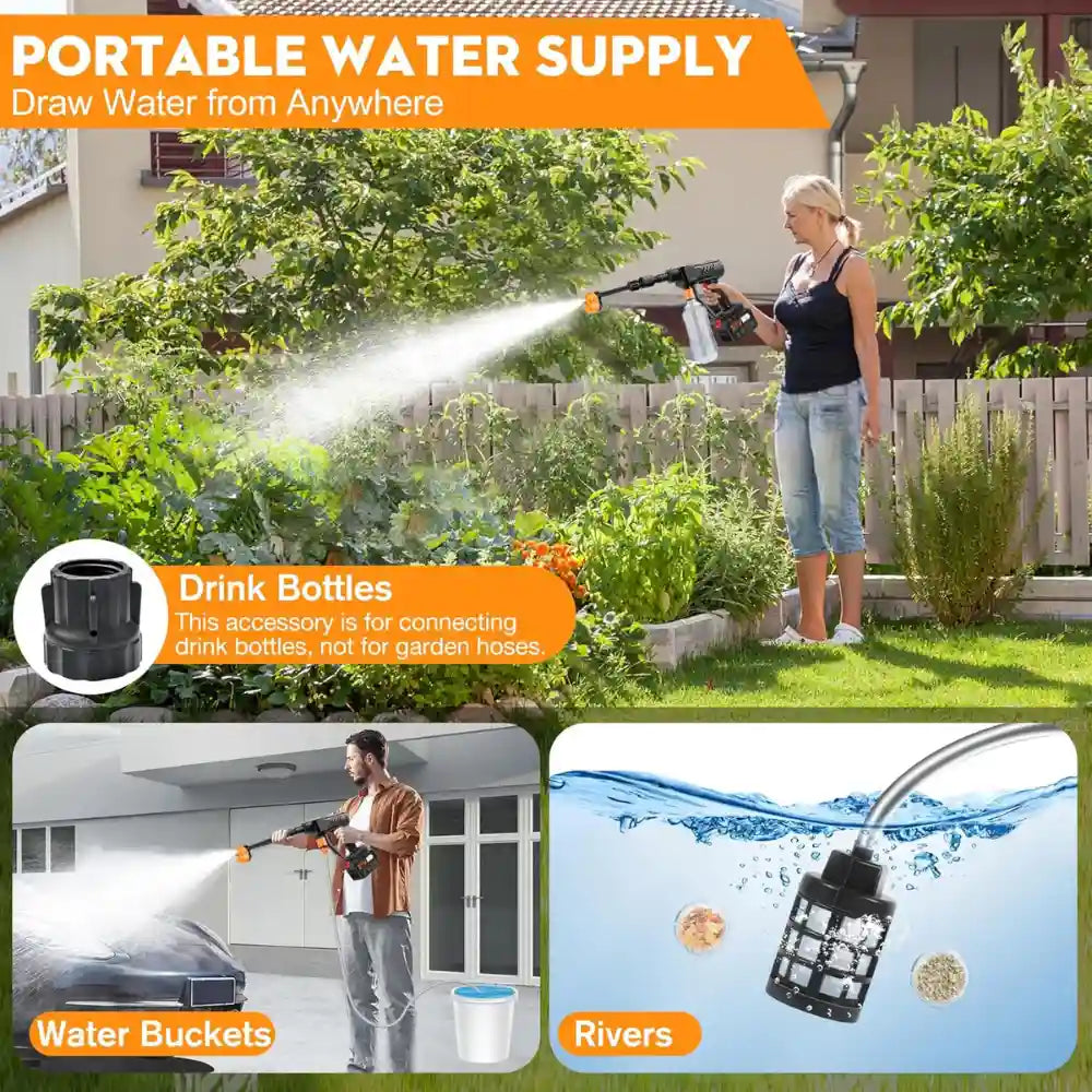 HydroVolt™ - Hidrolavadora Portátil Inalámbrica Superpotente con Bateria de 21 Voltios. TODDOS LOS ACCESORIOS INCLUIDOS.