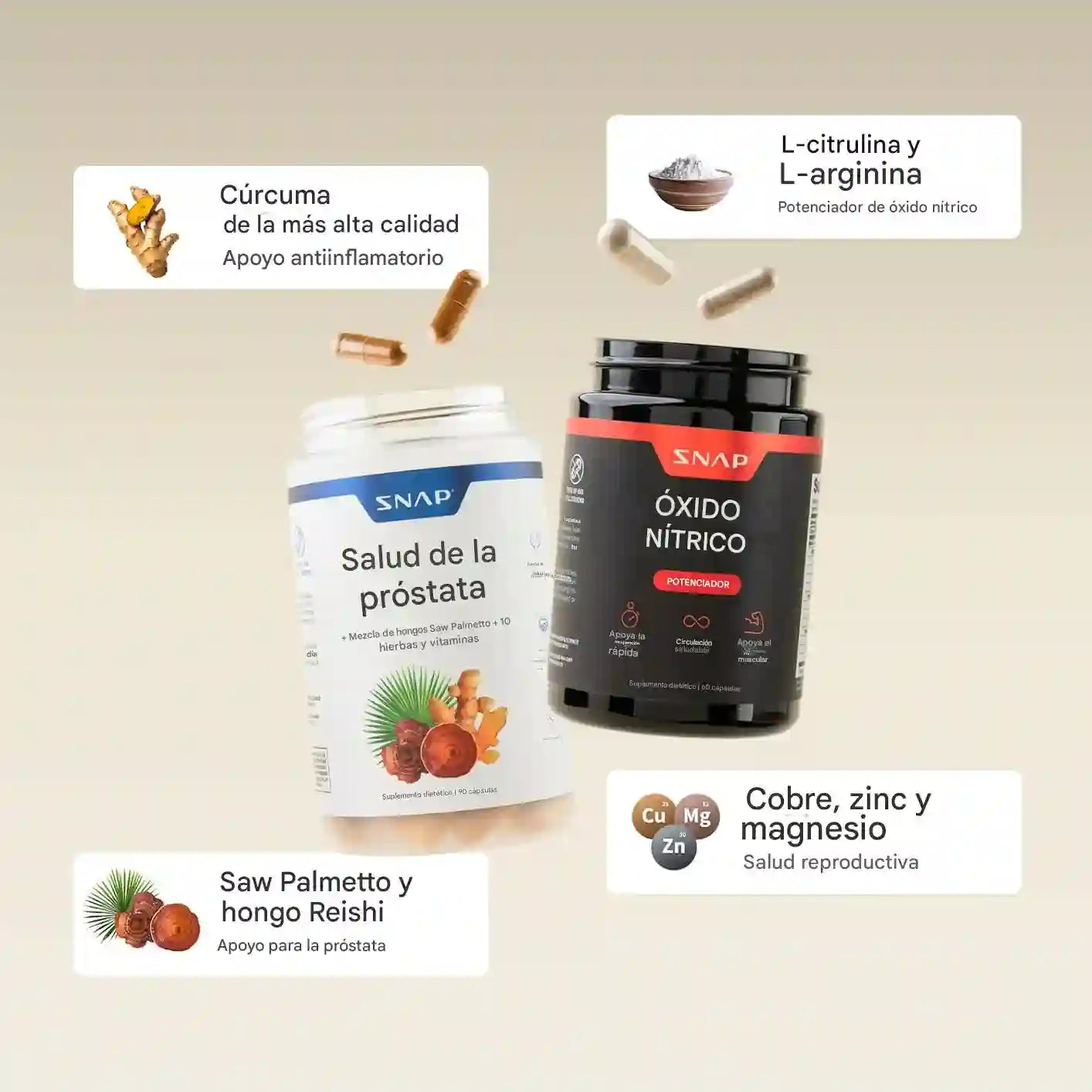 Combo SNAP Oxido Nitrico (60) + Prostate Helth (90) - Soporte Completo para Bienestar Prostático & Confort Urinario (suministro para 1 mes)