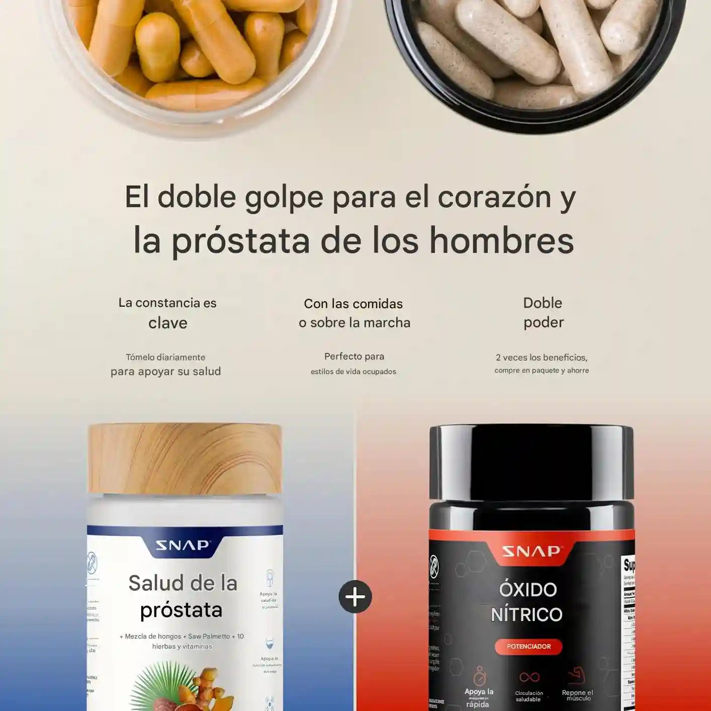 Combo SNAP Oxido Nitrico (60) + Prostate Helth (90) - Soporte Completo para Bienestar Prostático & Confort Urinario (suministro para 1 mes)
