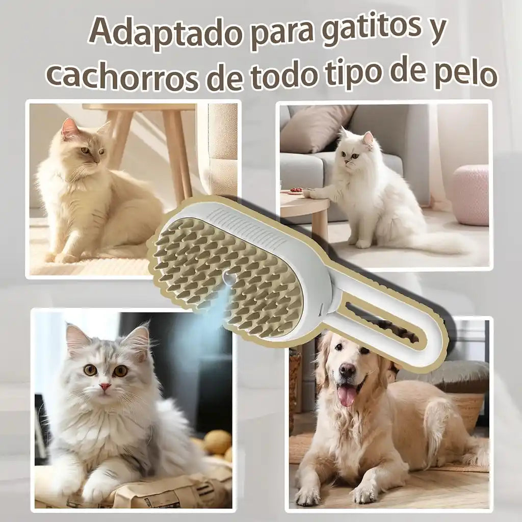 Cepillo a Vapor 3-en-1 para Mascotas – Elimina Pelo, Limpia y Brilla al Instante