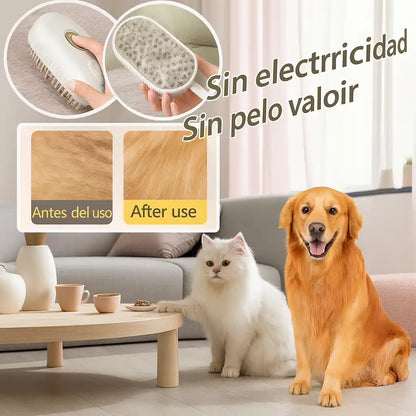 Cepillo a Vapor 3-en-1 para Mascotas – Elimina Pelo, Limpia y Brilla al Instante