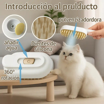 Cepillo a Vapor 3-en-1 para Mascotas – Elimina Pelo, Limpia y Brilla al Instante