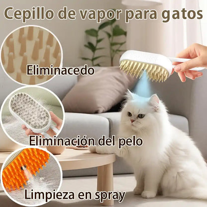 Cepillo a Vapor 3-en-1 para Mascotas – Elimina Pelo, Limpia y Brilla al Instante