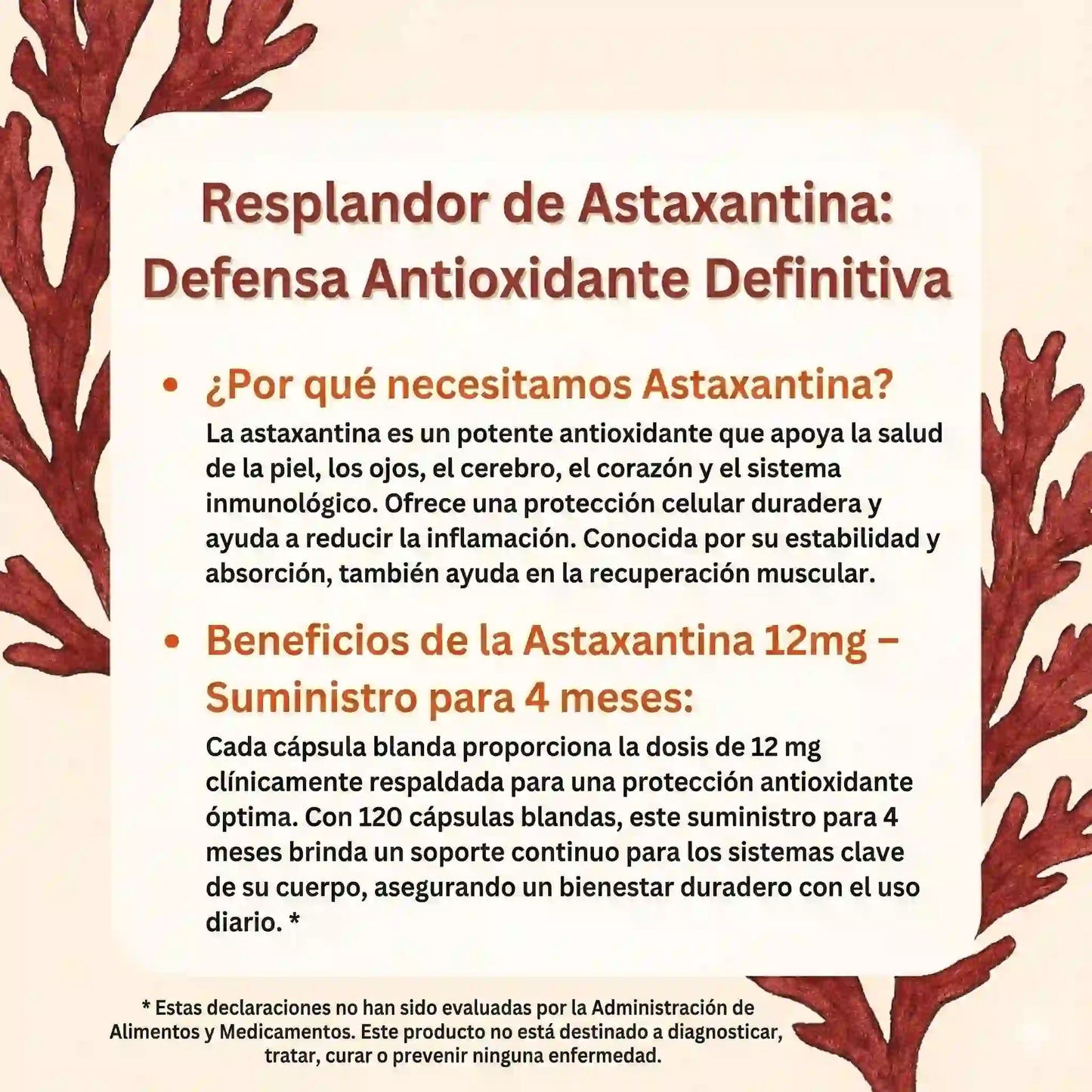 Astaxantina Premium 12mg: El antioxidante (120 capsulas) natural para proteger tu piel y revitalizar tu cuerpo.