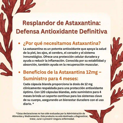 Astaxantina Premium 12mg: El antioxidante (120 capsulas) natural para proteger tu piel y revitalizar tu cuerpo.