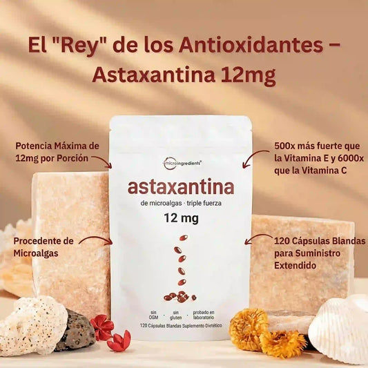 Astaxantina Premium 12mg: El antioxidante (120 capsulas) natural para proteger tu piel y revitalizar tu cuerpo.